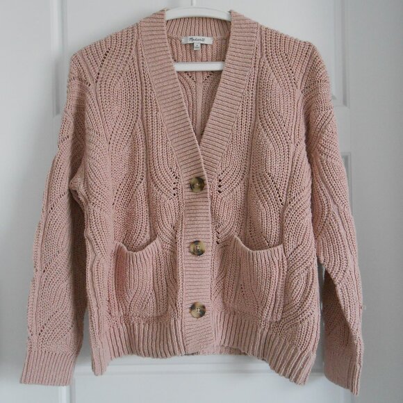 Madewell Cotton Knit Pink Cardigan Sweater V Neck Button Up Women’s Size Small - Picture 3 of 13